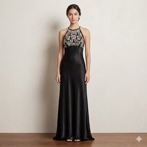 Vintage Whimsigoth Dress Maxi Gown Prom Fits 6/8 Black Beaded Embroidery 90s Y2K